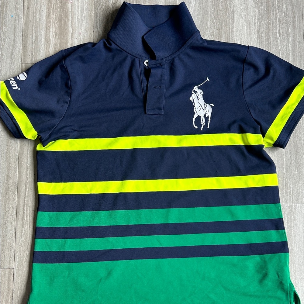 Ralph Lauren Navy and Green Striped Polo Shirt US Open Edition